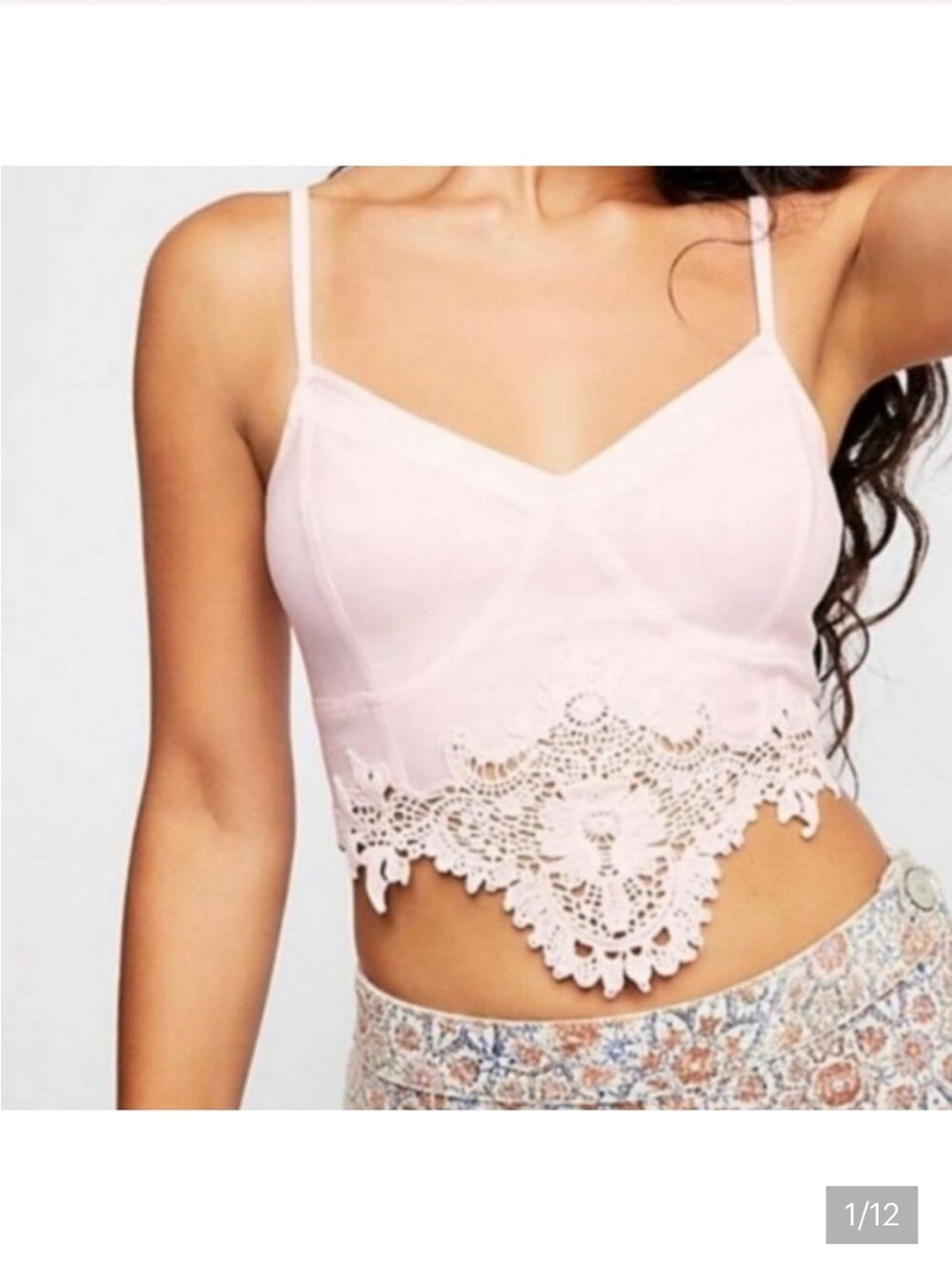 INTIMATELY by Free People Delicate Lace Hem Pink Cropped Cami Top GUC Sz M $5